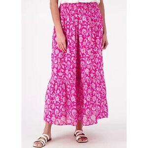 NEW Destination 365 QVC Pull-on Skirt Sz M 100% Cotton Boho Pink Floral